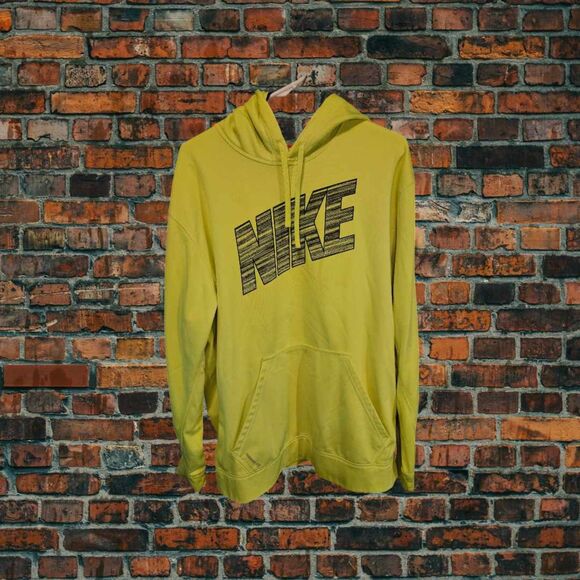 Nike Therma Fit Neon Yellow Logo Pullover Hoodie Size XXL - Picture 1 of 3